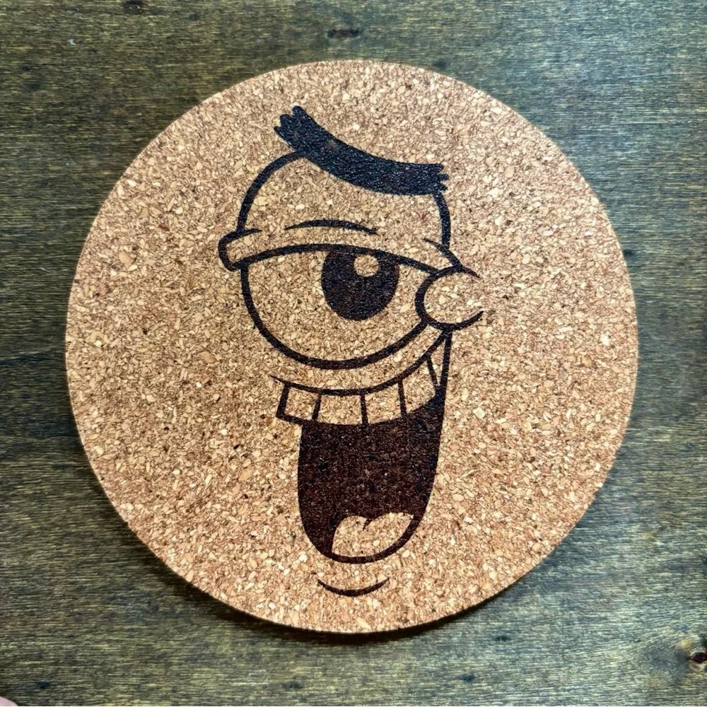 SpongeBob SquarePants Plankton Face Laser Engraved Cork Coaster